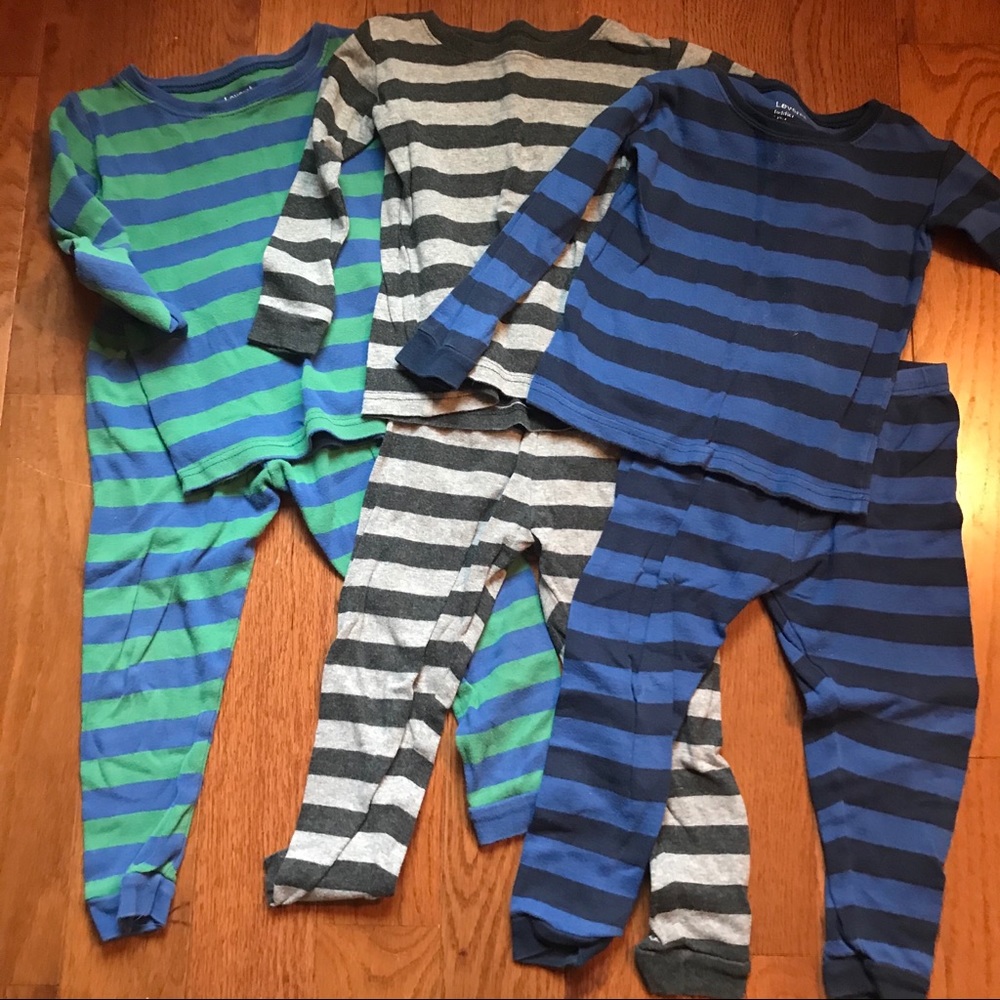 Set of 3 Leveret Striped Long Sleeve PJs 3T Boys